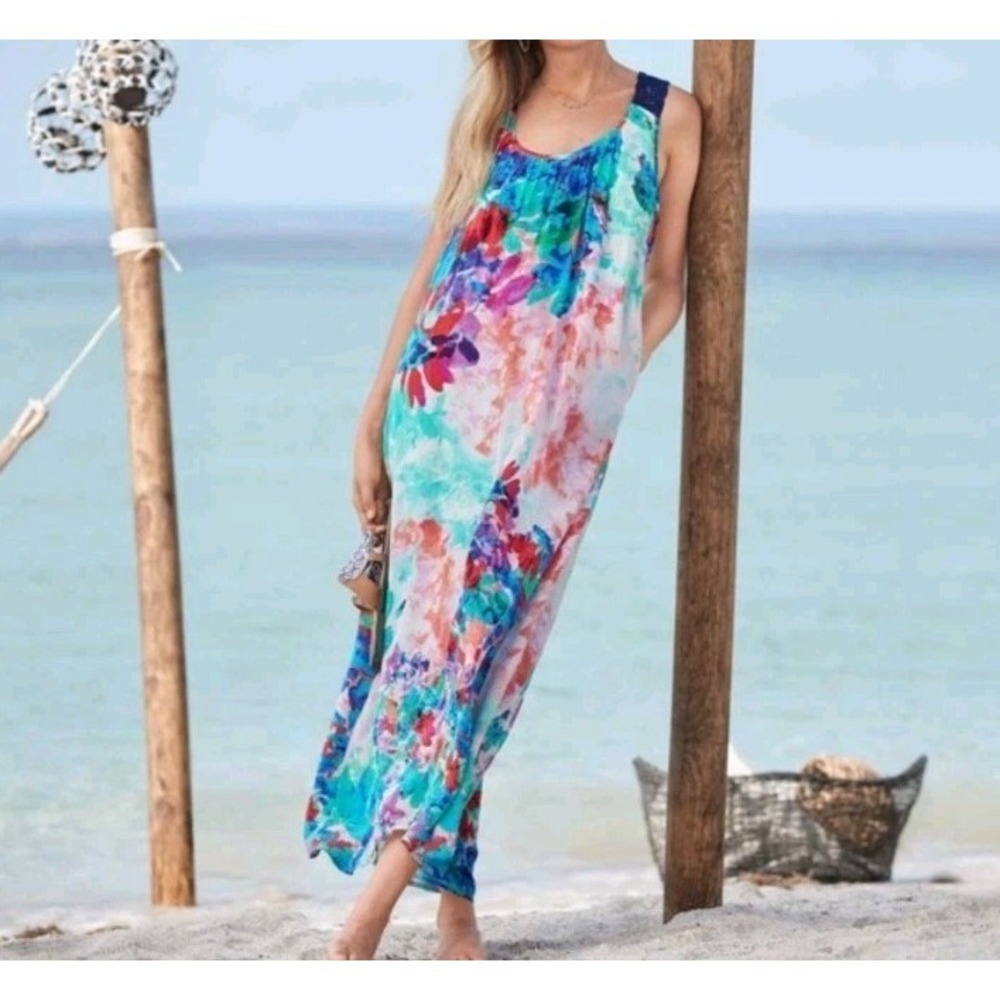 Sundance Womens Floral Watercolor Maxi Dress Size XL Flowy Boho‎ Spring Summer